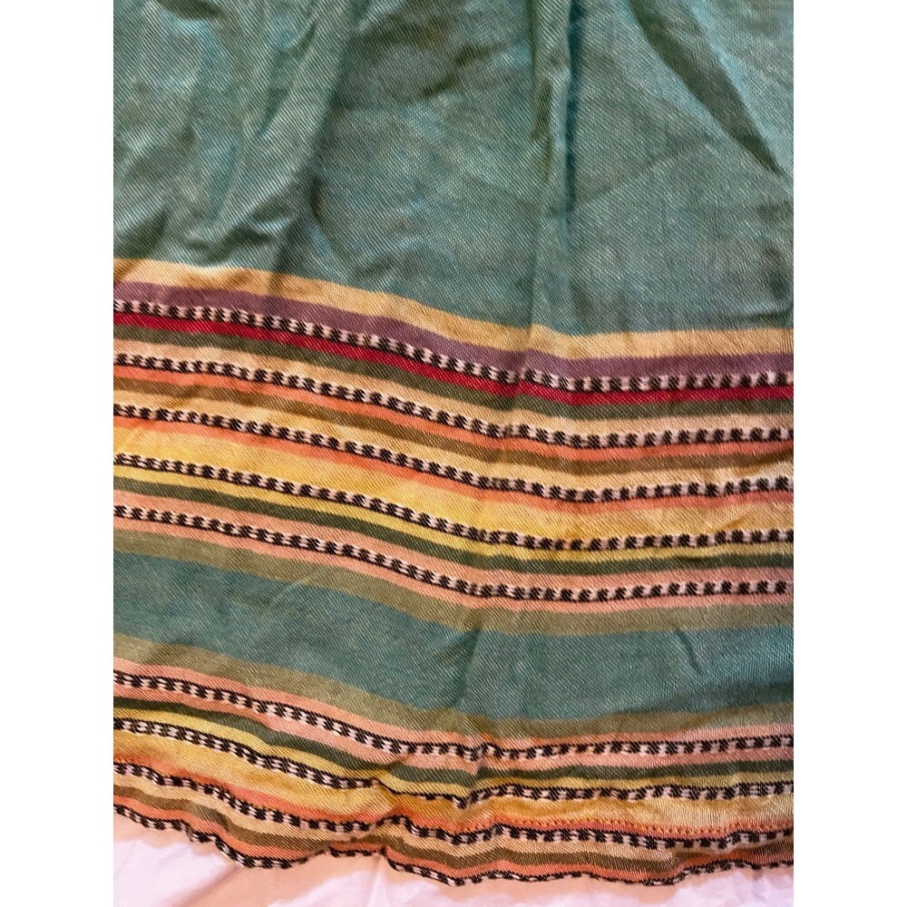 Woven Green Boho Maxi Summer Skirt Striped Trim Festival sz S - Picture 2 of 4